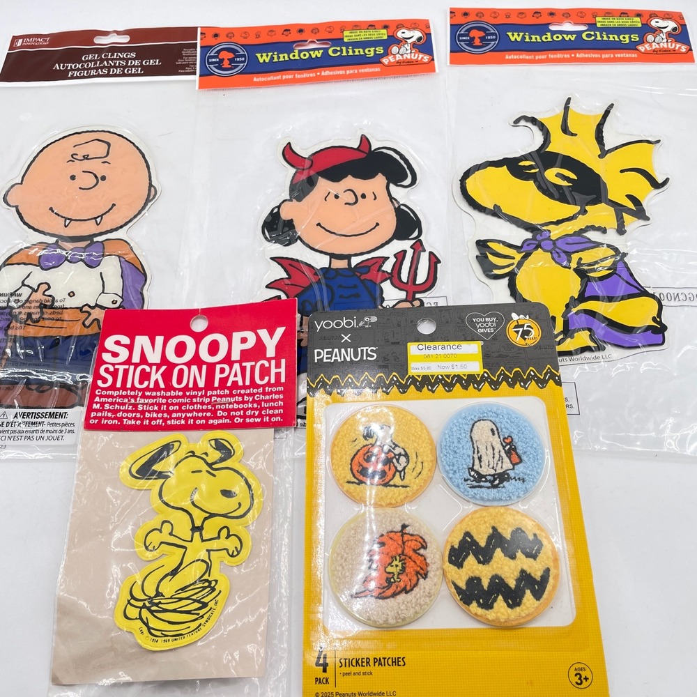 Peanuts Halloween Window Clings & Sticker Patches Snoopy Charlie Brown Lucy 5pc